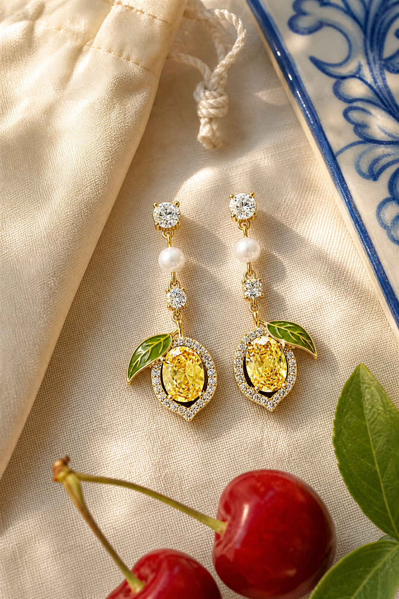 Maiori lemon studs flat lay
