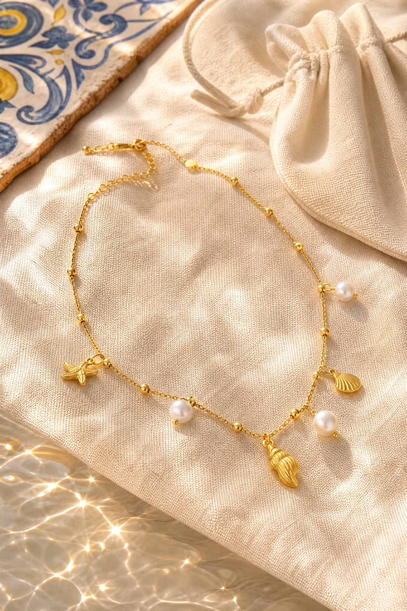 Cetara shell necklace resort flat lay