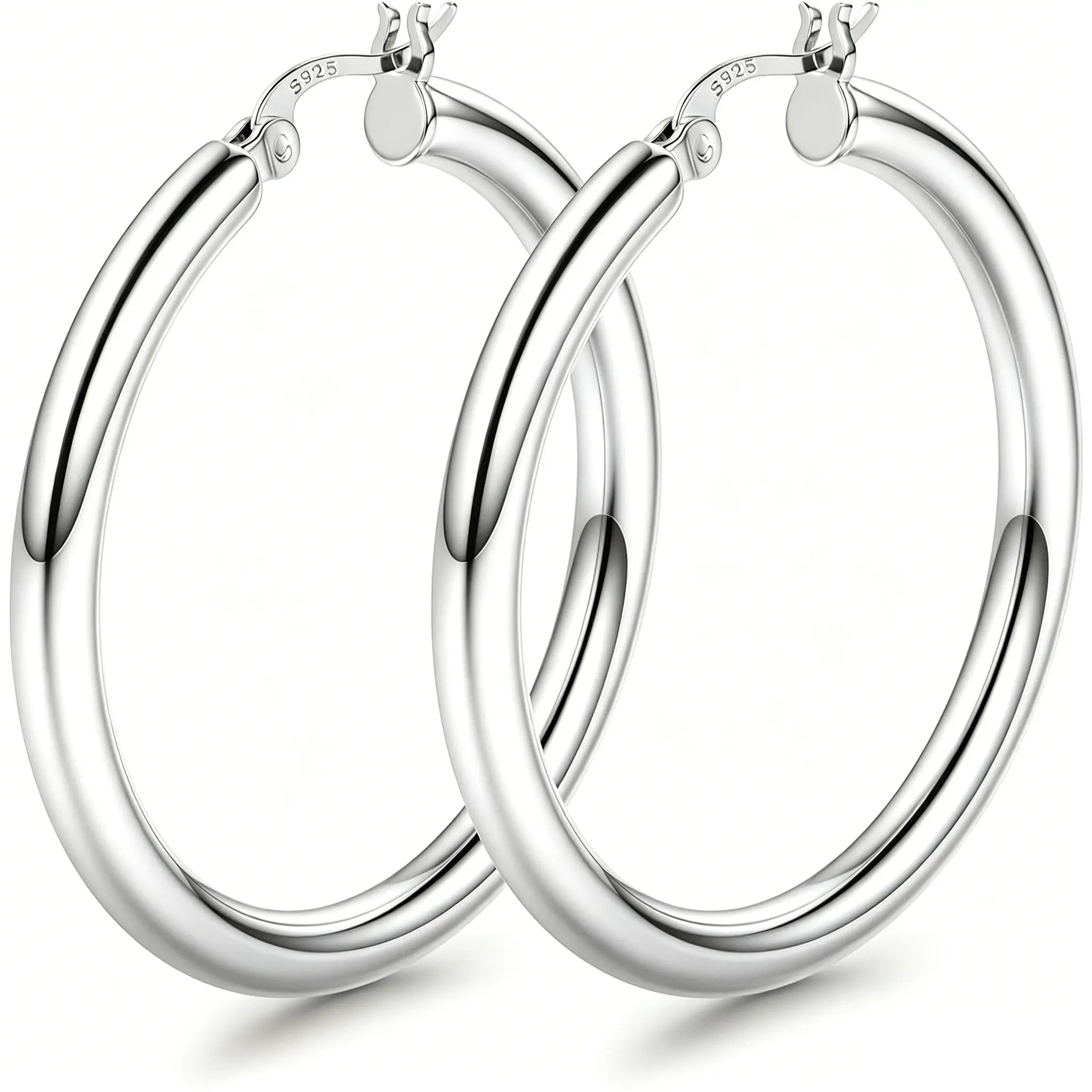 Ischia chunky hoop earrings in silver, 50mm