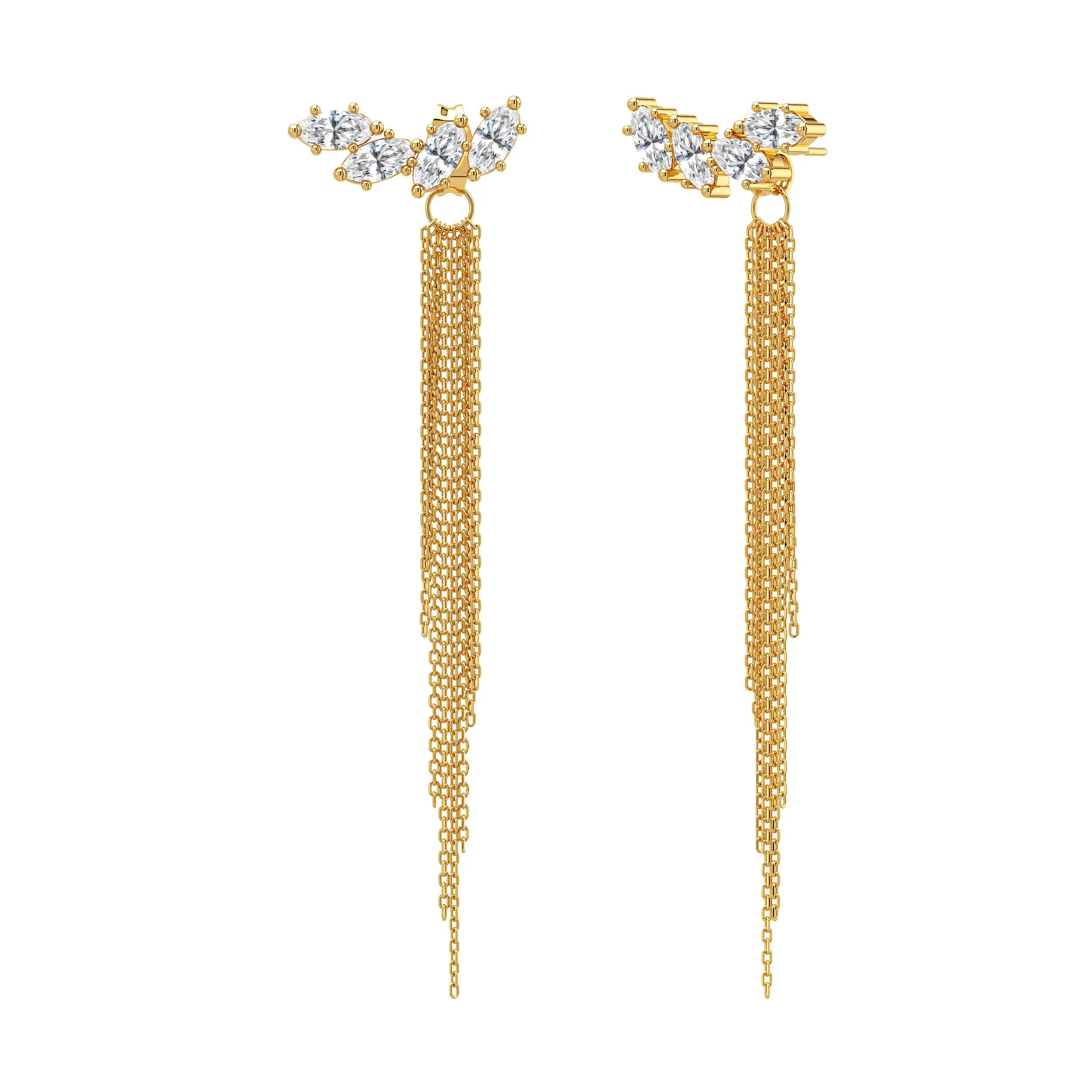 Cascata tassel earrings in Zircon-Gold-A