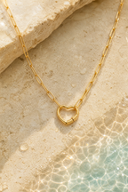 Water on the gold carabiner necklace
