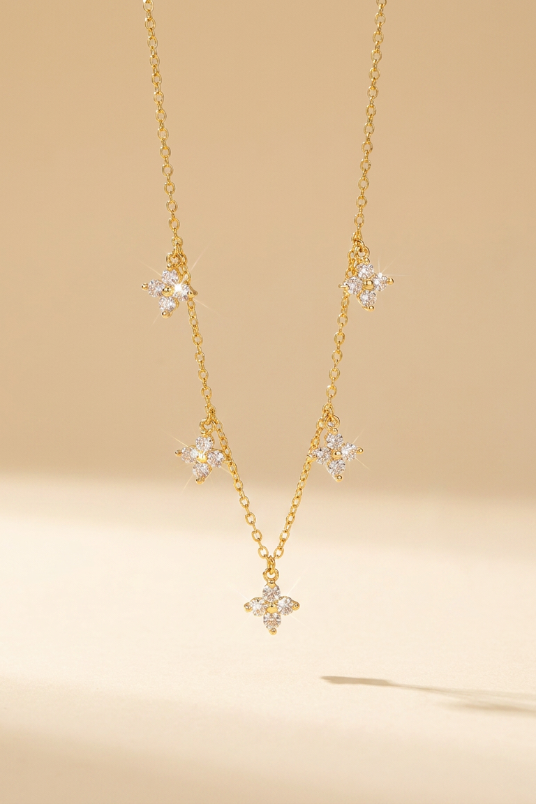 Fiorella choker hanging with its five crystal flower charms