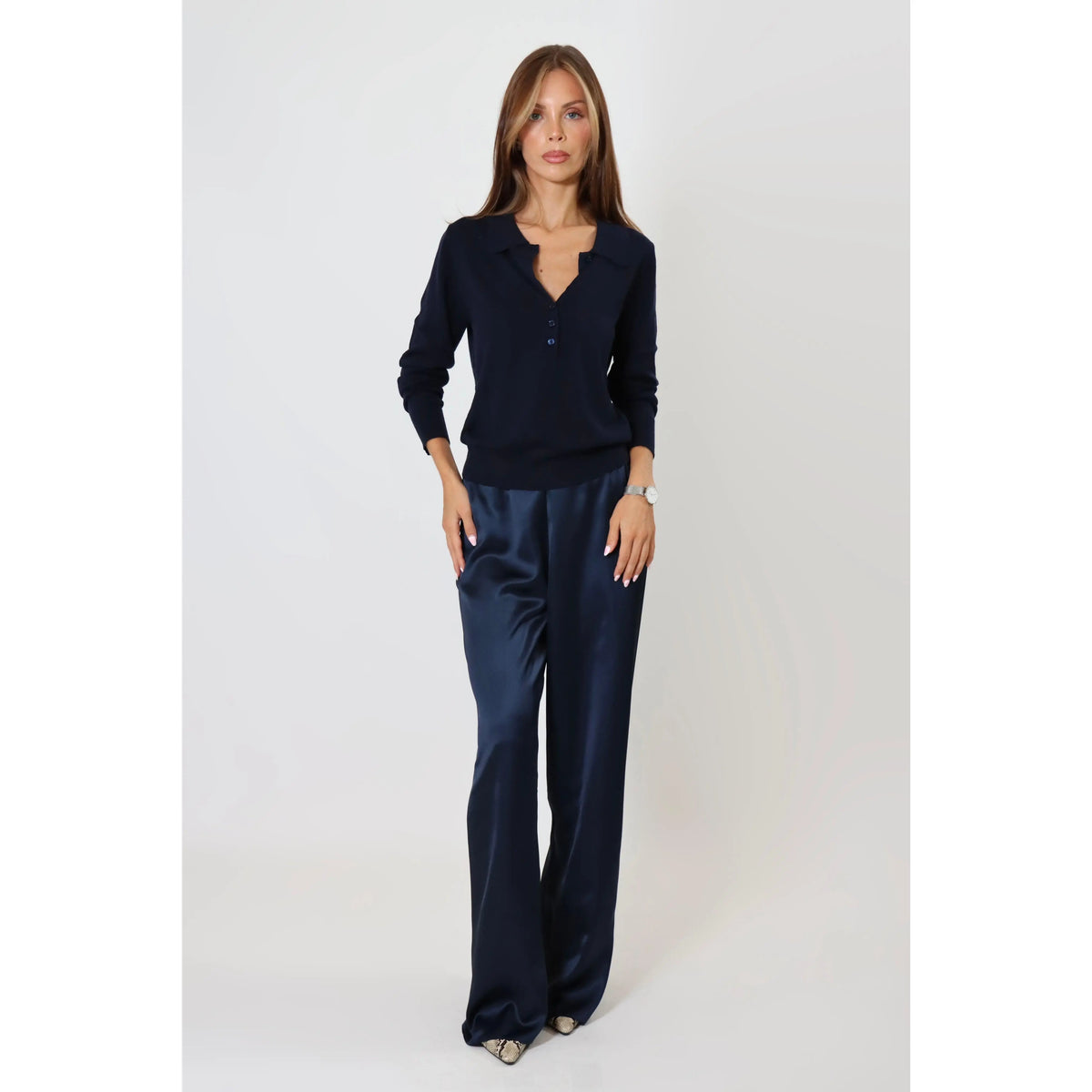 Luna satin pant in Navy