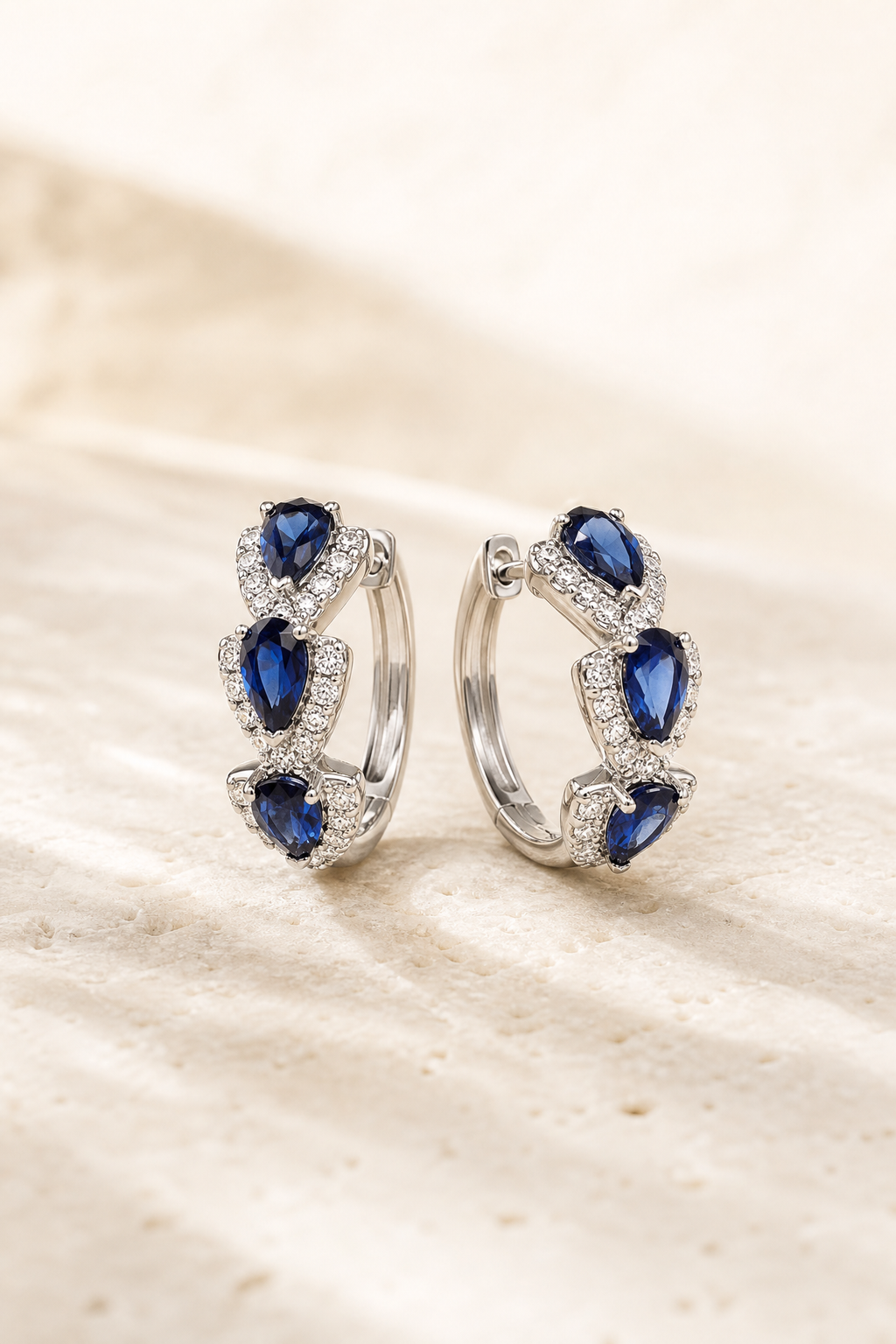 Atrani silver-tone blue CZ hoop earrings