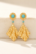 Praiano turquoise drop earrings in hammered gold
