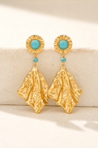 Praiano turquoise drop earrings in hammered gold