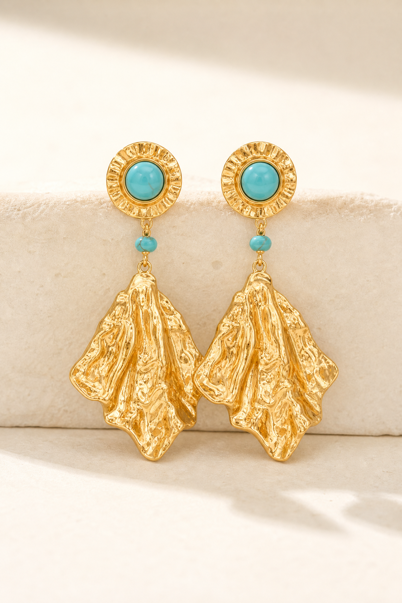 Praiano turquoise drop earrings in hammered gold