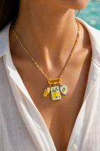 Lemon charm necklace worn