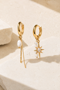 Scala asymmetrical pearl and zircon earrings in gold