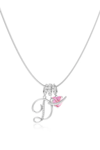 Cifra initial necklace in sterling silver with a pink heart zircon