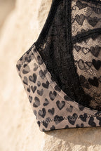 Cuore lace bra, heart lace and leopard mesh detail