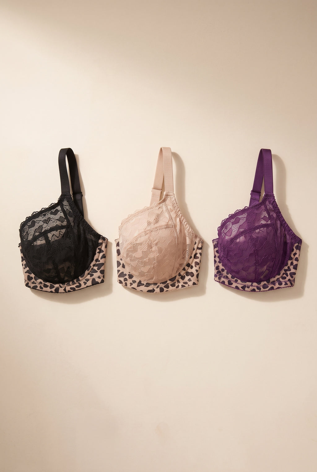 Cuore lace bra, all three colourways