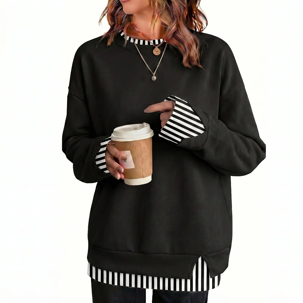 Bruma layered sweatshirt in Black Stripe