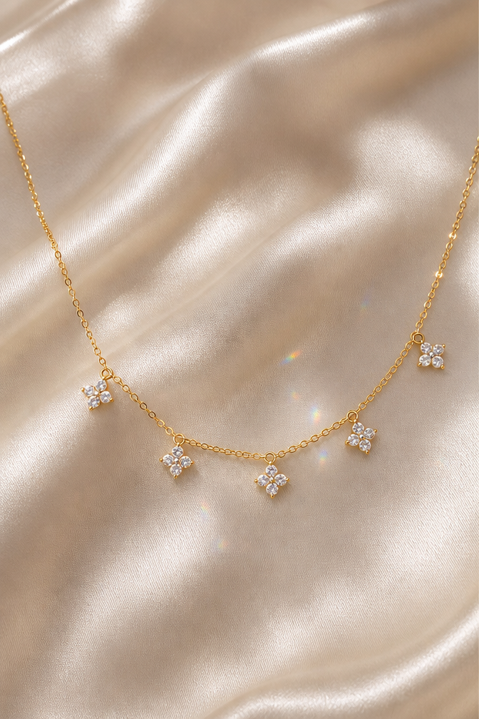 Fiorella flower charm choker on ivory silk