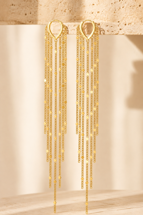 Cascata tassel earrings, full chain fringe drop