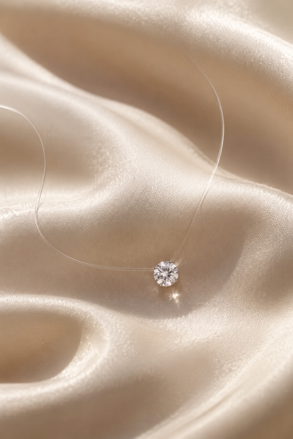 Goccia necklace resting on ivory silk