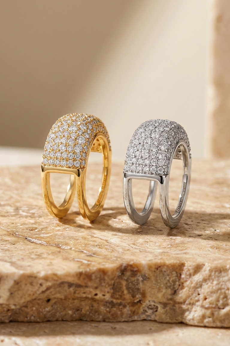Cupola ring cover in yellow gold and white gold