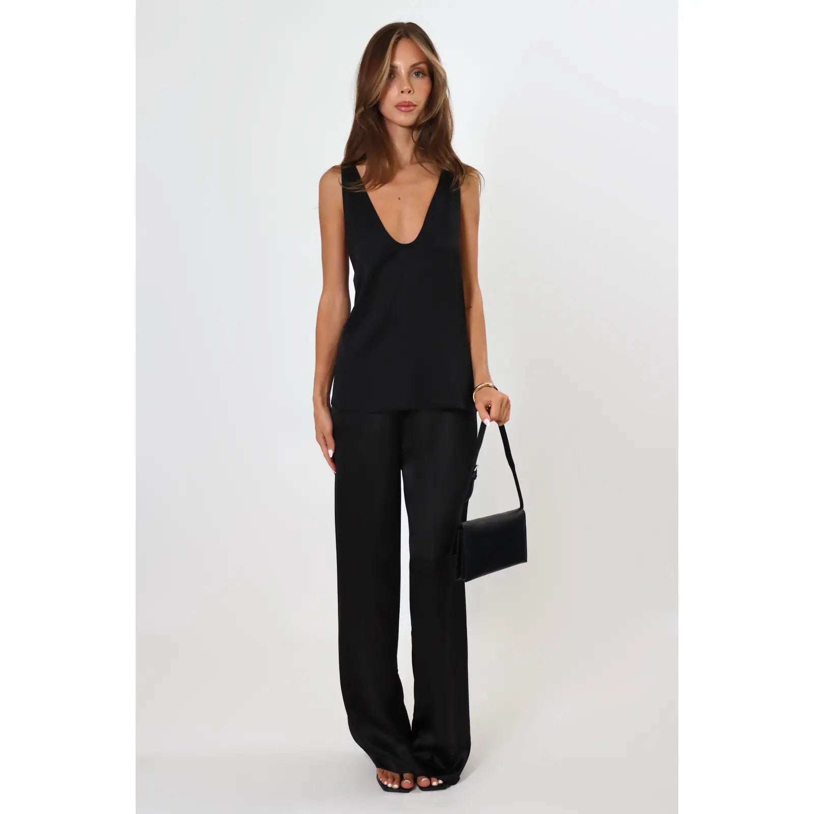 Luna satin pant in Black