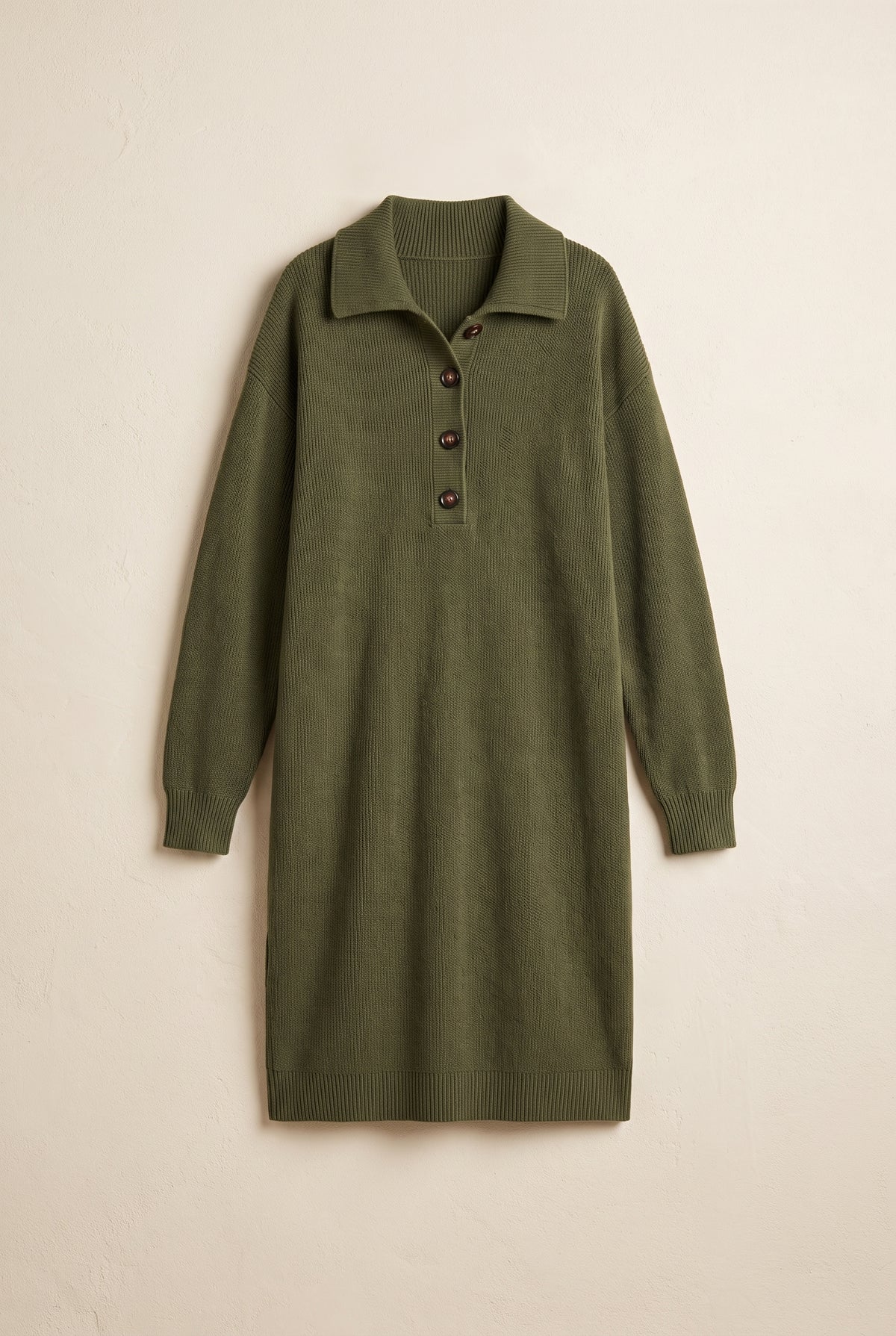 Maglia ribbed collared sweater dress in olive, catalog hero