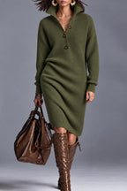 Maglia ribbed collared sweater dress in olive