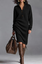 Maglia ribbed collared sweater dress in black