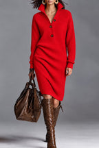 Maglia ribbed collared sweater dress in bright red