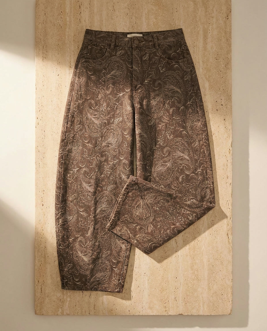 Maiori barrel jean on warm travertine stone