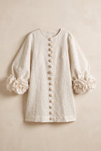 Petalo puff sleeve dress in off white, catalog hero
