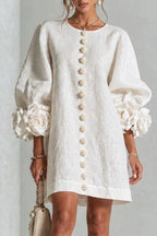 Petalo puff sleeve dress in white