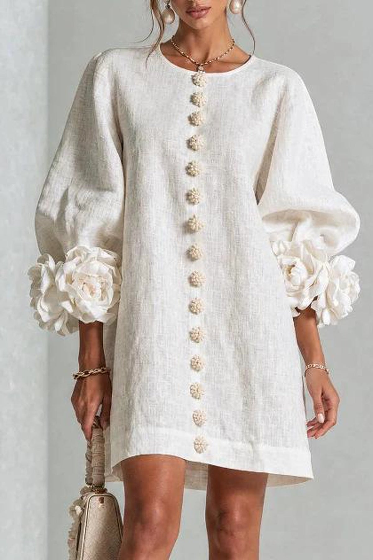Petalo puff sleeve dress in white