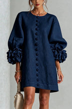 Petalo puff sleeve dress in navy blue