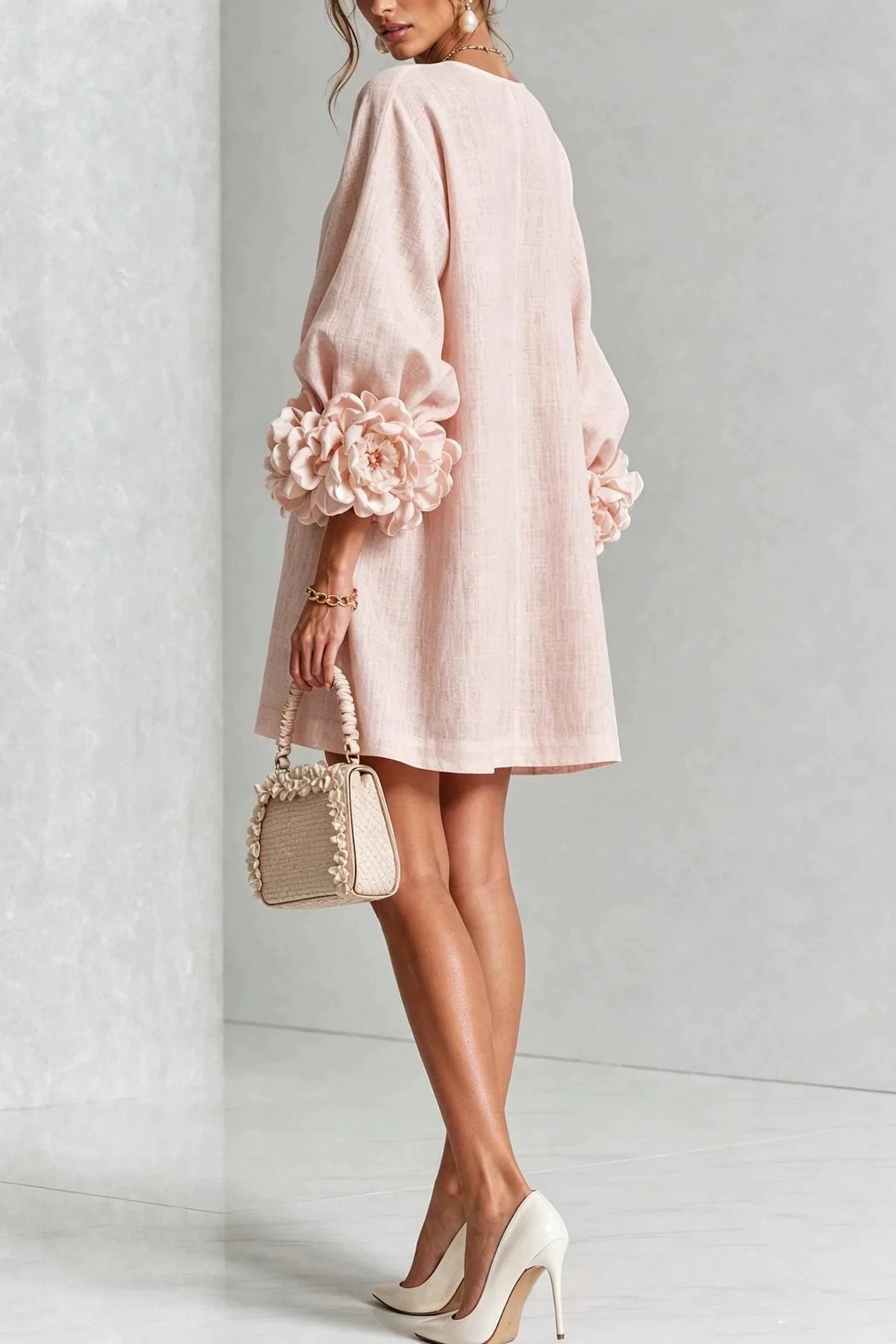 Petalo puff sleeve dress in pink