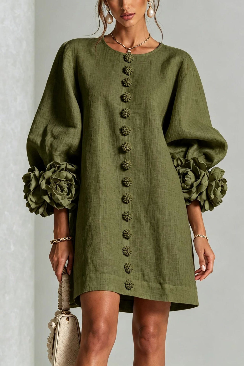 Petalo puff sleeve dress in green