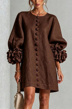 Petalo puff sleeve dress in brown