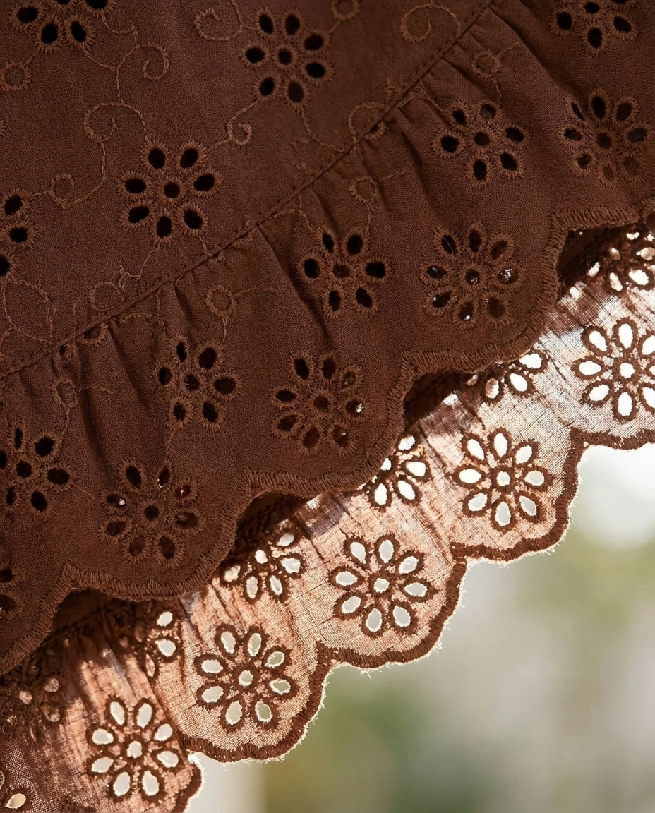 Praiano eyelet romper cotton eyelet close up