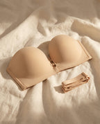 Salda strapless bra folded on bleached linen