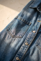 Salerno denim jumpsuit, chest pocket and button placket detail