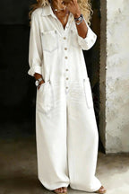 Salerno denim jumpsuit in white, front view