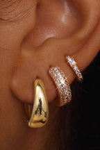Scala hoop trio, Classic Gold, worn on the ear
