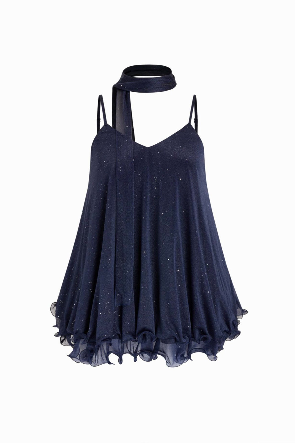 Scintilla shimmer dress in dark navy with matching scarf