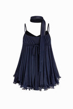 Scintilla shimmer dress in dark navy, ruffle hem