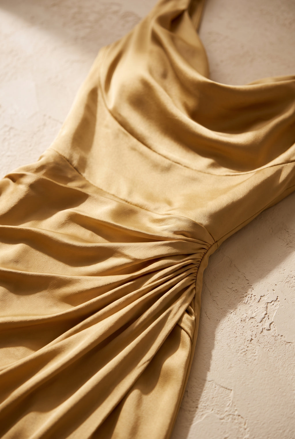 Sera gown, cowl neckline and side ruching detail