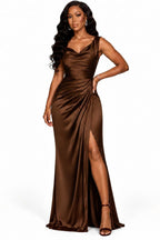 Sera satin gown in dark brown