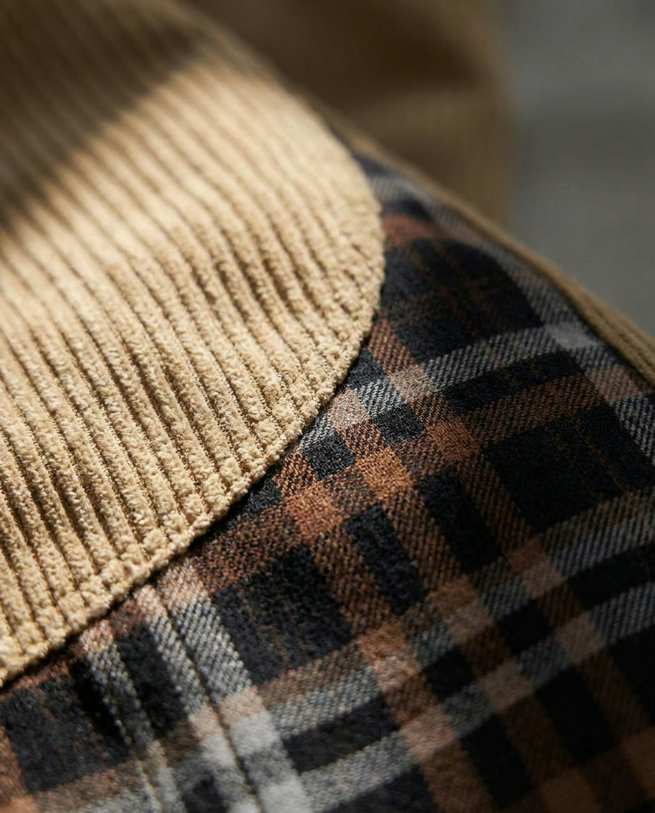 Vietri barrel pant plaid knee panel close up